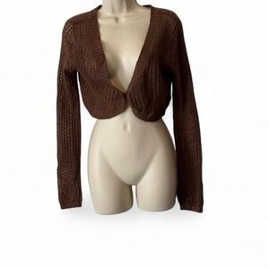 Y2K Cropped Crochet One‎ Button Cardigan